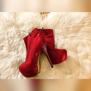 Bling Womens 7 inch High Heels Suede Platform Ankle Booties Red Sz 10